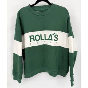 NWT Rolla's Split Logo Pine Green Pullover Sweater Sweatshirt Size LARGE
